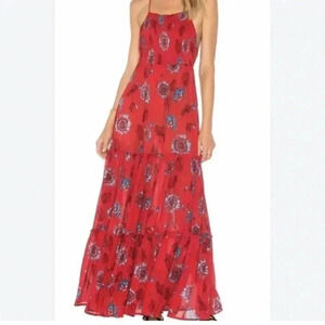 INTIMATELY FREE PEOLPLE Women's Large Garden Party Floral Maxi Dress Red Blue
